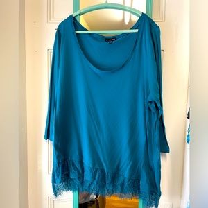 Lane Bryant 22/24 Teal Asymmetrical 3/4 Sleeve Shirt